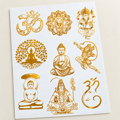 Mixed Spiritual Designs Golden Embossed Insert Sheet A4 For Resin Art (TR805) hover